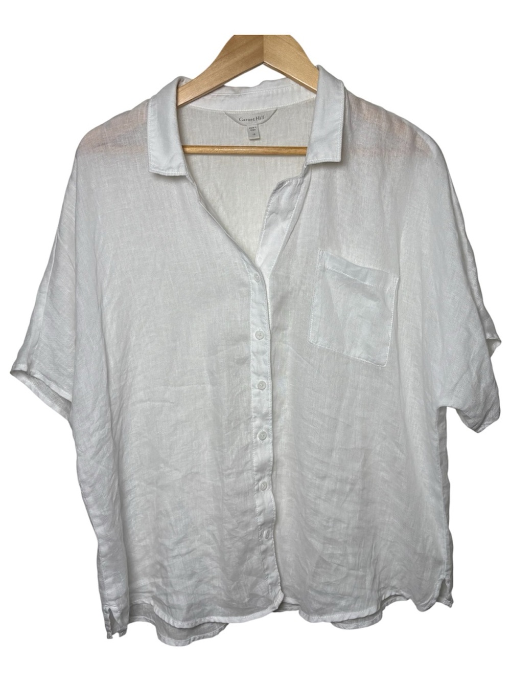 Garnet Hill Linen Shirt Blouse Womens Size 16 White Euro Flax Minimal Button Up